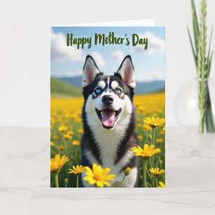Cartão Ilustração para o Dia das Mães com Husky