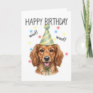 Cartão Ilustração Personalizada de Dachshund Fofo de Aniv