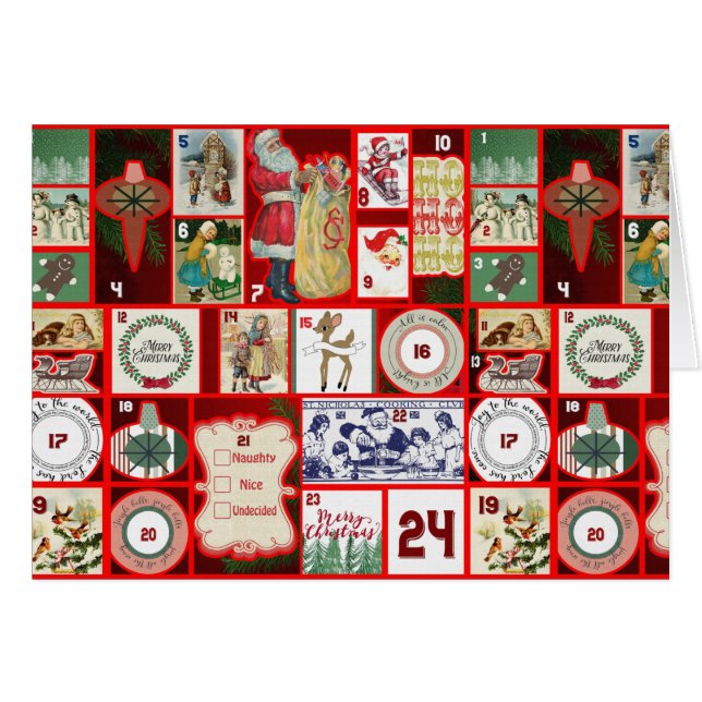 Cartão Ilustração Quadrada do Bloco de Advento de Natal A (Frente Horizontal)