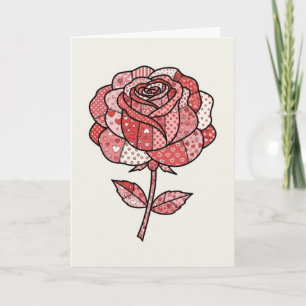 Cartão Ilustração Romântica de Rosa Vermelha e Rosa com R