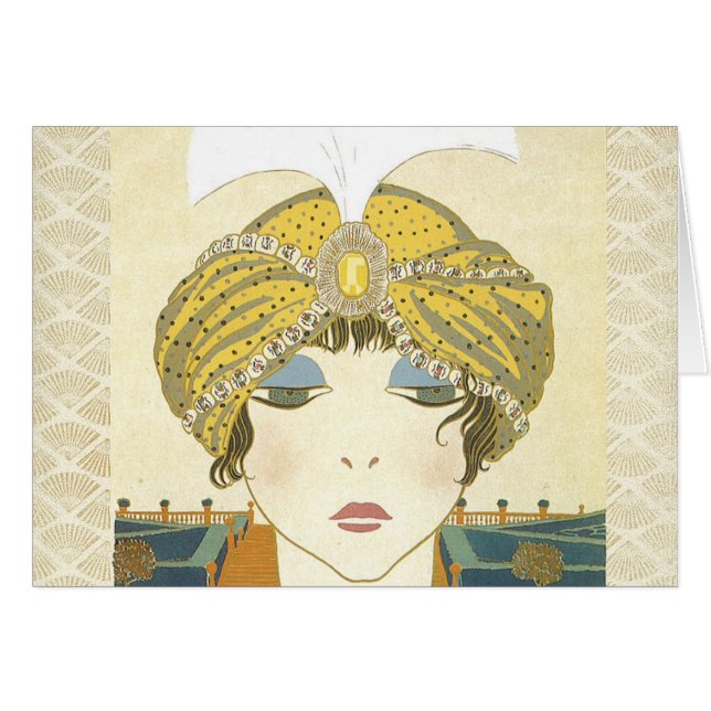 Cartão Ilustração Turbaned da forma dos 1900s de Poiret (Frente Horizontal)