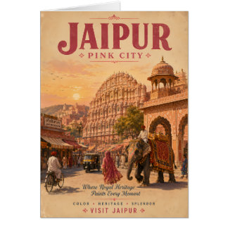 Cartão Ilustração Vintage da Cidade Rosa de Jaipur com H