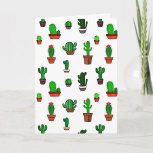 Cartão Ilustrações de Cacto Fofo Padrão Branco