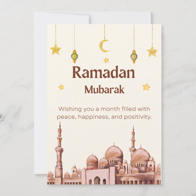 Cartão ilustrativo de férias Ramadan Mubarak Beige (Frente)