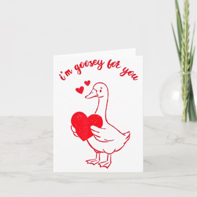 Cartão I'm Goosey For You Valentine Goose Hearts Minimal  (Frente)