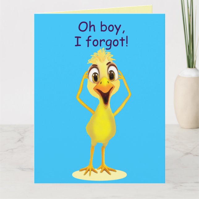 Cartão I'm Sorry Little Chicken Belated Birthday Blue (Frente)