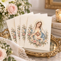 Imaculado Coração de Maria Floral Católico Vintage