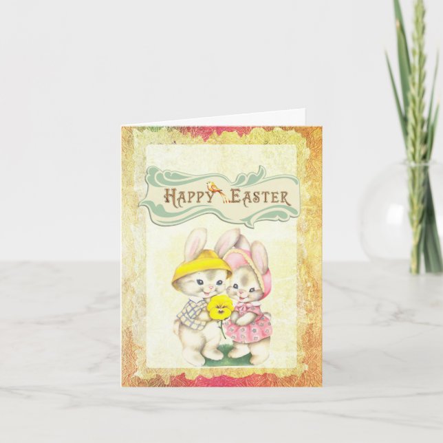 Cartão Imagem antiga do felz pascoa da placa de Páscoa (Frente)