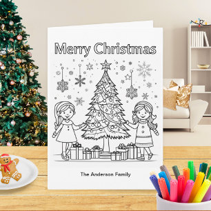 Cartão Imagem de Colorir Árvore de Férias de Natal Feliz
