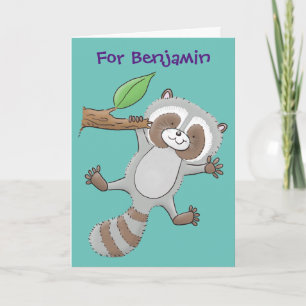 Cartão Imagem de desenho animado de bebê guaxinim feliz 