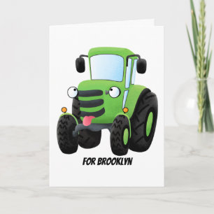 Cartão Imagem de desenho animado de trator fazenda verde-