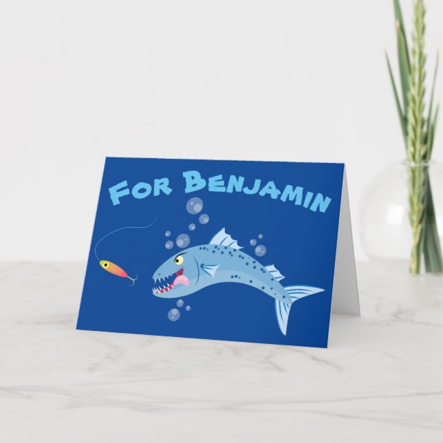 Cartão Imagem de desenhos animados de pesca faminto em Ba (Frente)