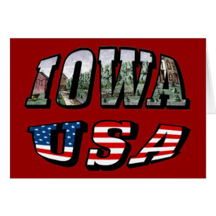 Cartão Imagem de Iowa e Texto de Sinalizador EUA