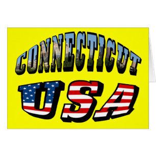 Cartão Imagem do Connecticut e Texto do Sinalizador EUA