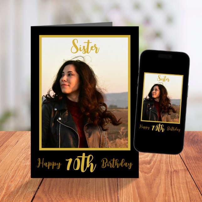 Cartão Imagem Dourada de 70 de Aniversário da Irmã Elegan (Criador carregado)