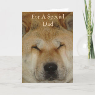 Cartão imagem original do cão sorrindo para o pai