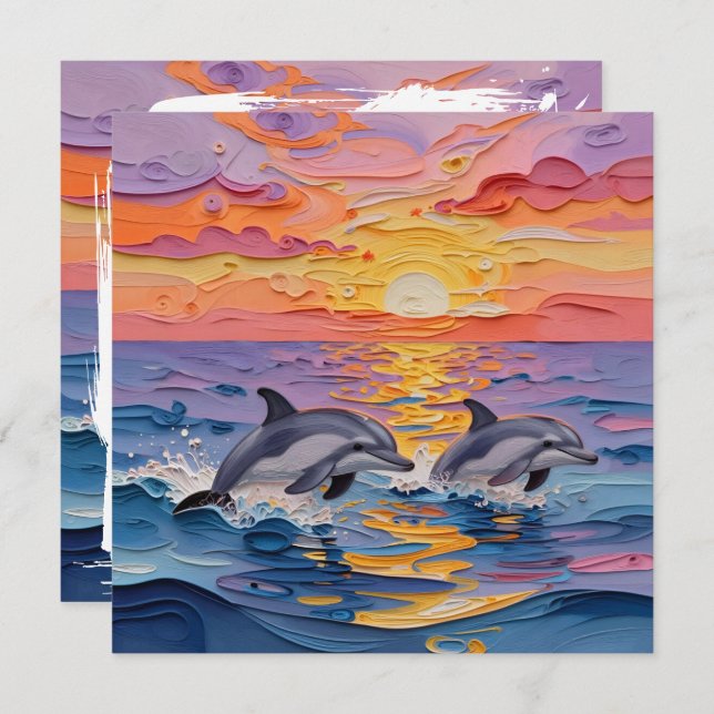 Cartão Impasto Dolphins and Ocean Waves | Thinking of You (Frente/Verso)