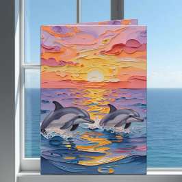 Cartão Impasto Dolphins & Ocean Waves | Thinking of You