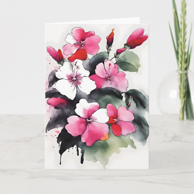 Cartão Impatiens - Flores aquarela (Frente)