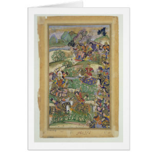 Cartão Imperador Akbar (r.1556-1605) na batalha de Samal