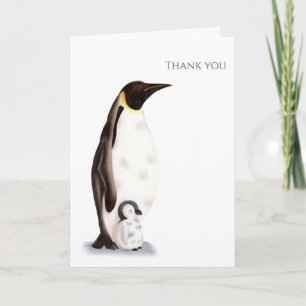 Cartão Imperador Pinguim com Bebê Obrigado Saudação