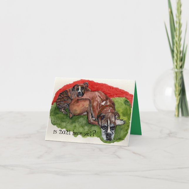 Cartão impressão aquarela Boxers de Natal, mensagem (Frente)