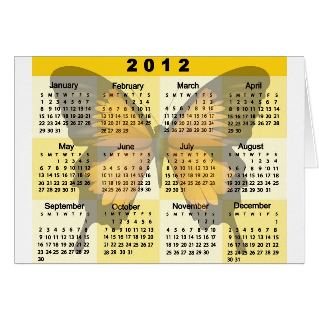 Cartão Impressão da borboleta de 2012 calendários (Frente Horizontal)
