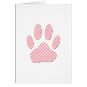 Cartão Impressão Da Pata De Cães De Tartan Cor-De-Rosa E