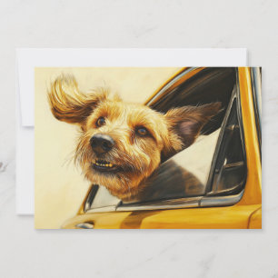 Cartão Impressão de Arte de Cachorro Divertido em Carro