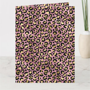 Cartão Impressão de leopardo rosa e dourado