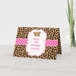 Cartão Impressão de leopardo rosa Quatrefoil 
