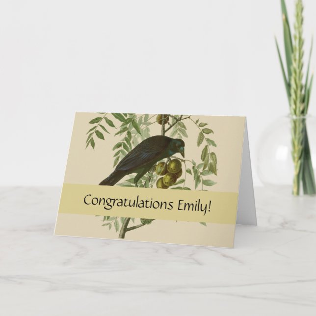 Cartão Impressão de Pássaro Grackle Roxo de Audubon Vinta (Frente)