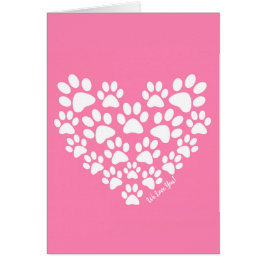 Cartão Impressão de pata rosa-coração-branca