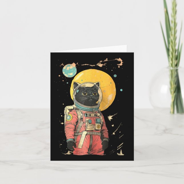 Cartão Impressão do Astronauta de Gato Negro (Frente)