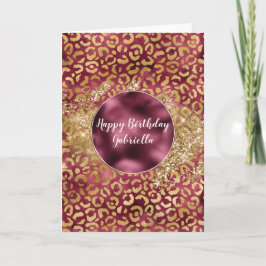 Cartão Impressão Dourada de Leopardo Burgundy Glitzy Glit