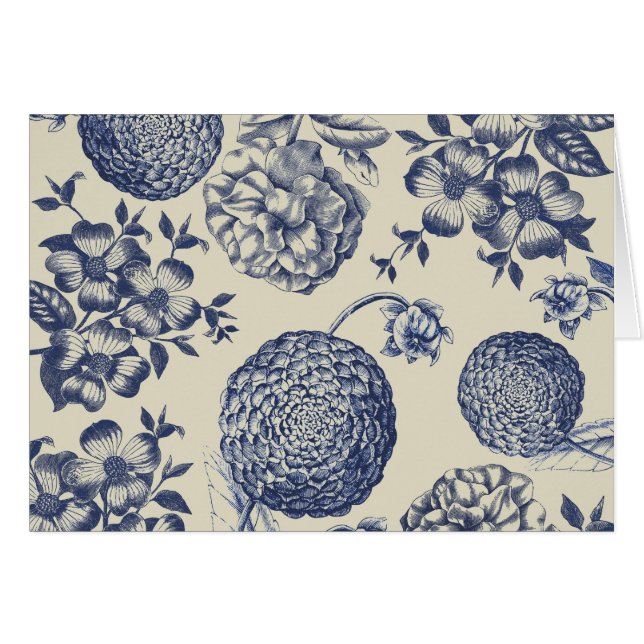 Cartão Impressão Flor Azul Antiquado Floral (Frente Horizontal)