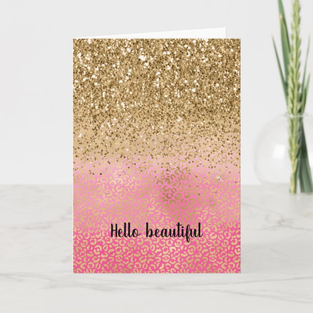 Cartão Impressão Leopardo Dourada Rosa-Rosa (Frente)
