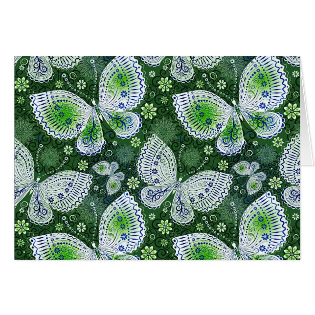 Cartão Impressão Verde de Borboleta de Paisley (Frente Horizontal)