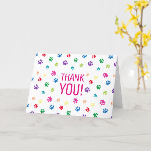 Cartão Impressões Coloridas de Pata Obrigado