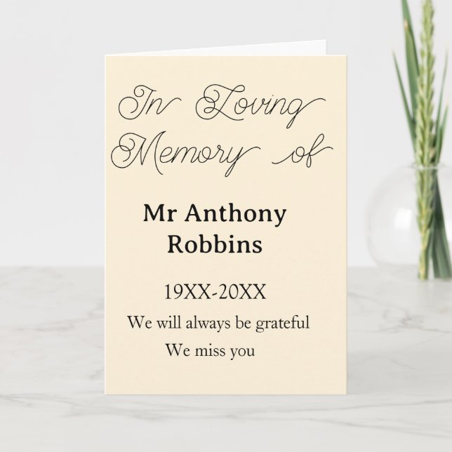 Cartão In Loving memory of name funeral memory keepsake (Frente)