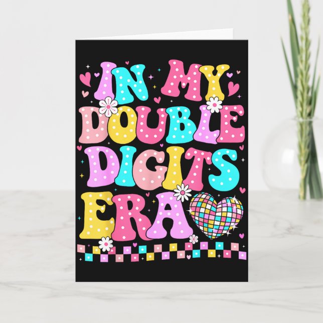 Cartão In My Double Digits Era Retro 10 Year Old 10th Bir (Frente)