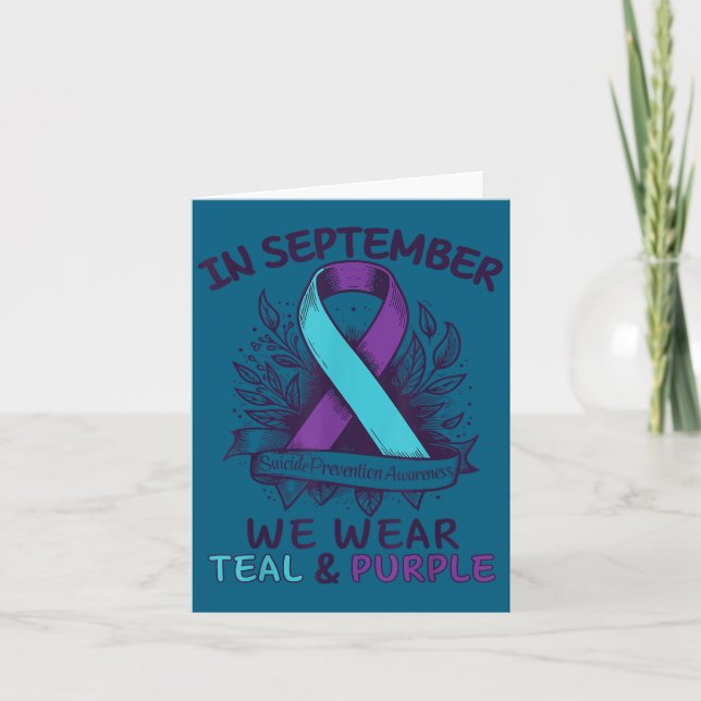 Cartão In September We Wear Teal Purple Ribbon Suicide Pr (Frente)