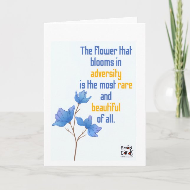 Cartão Inclusão para Síndrome de Down - Flores Azuis (Frente)