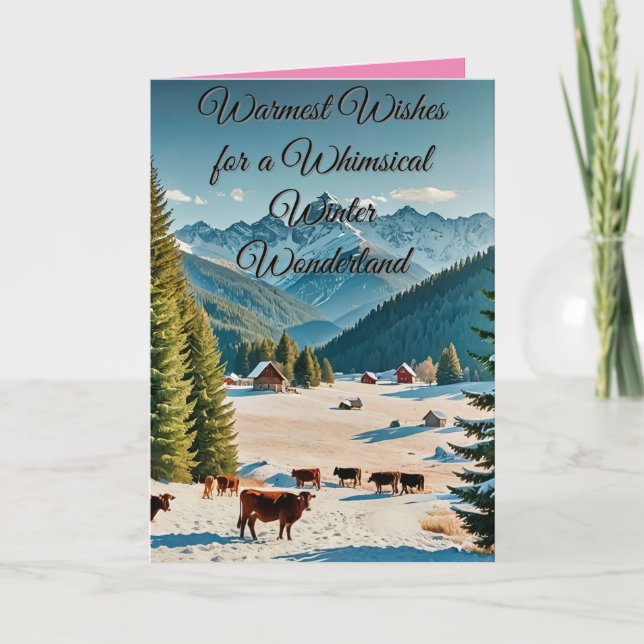 Cartão incrível paisagem invernal com colinas cobertas de (Frente)