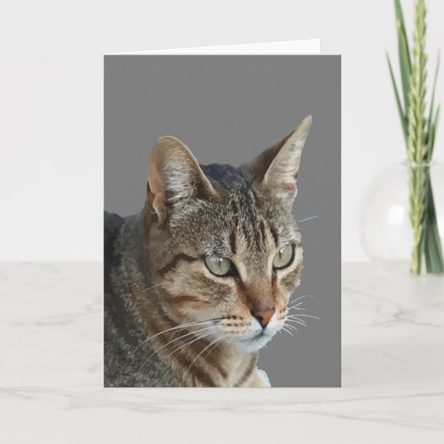 Cartão Incrível retrato vetorial de gato malhado em close (Frente)