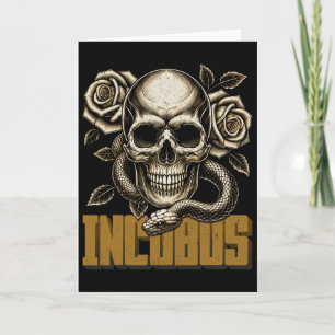 Cartão Incubus Caveira e Cobras com Rosas Escuro Vintage 