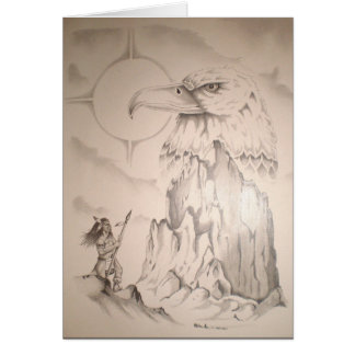 Cartão Indiano que praying na estátua tribal da rocha de