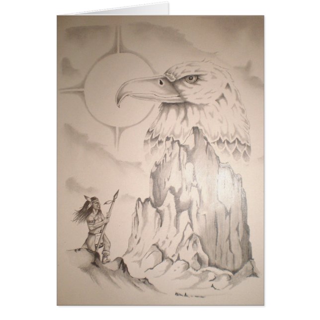 Cartão Indiano que praying na estátua tribal da rocha de (Frente)