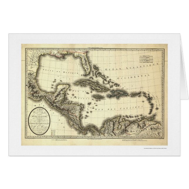 Cartão Índias Ocidentais & mapa 1806 do Golfo do México (Frente Horizontal)