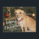 Cartão indicado por letras do feriado da mão<br><div class="desc">Este cartão sangrado completo do feriado da foto caracteriza a caligrafia rotulada mão e diz o "Feliz Natal." A parte traseira caracteriza um teste padrão textured da xadrez. Adicione um endereço do remetente e uma foto à parte traseira.


COM</div>